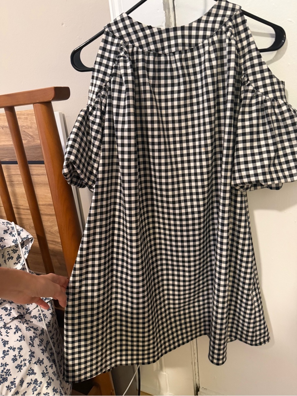 Zara Black and White Gingham Cold-Shoulder Dress